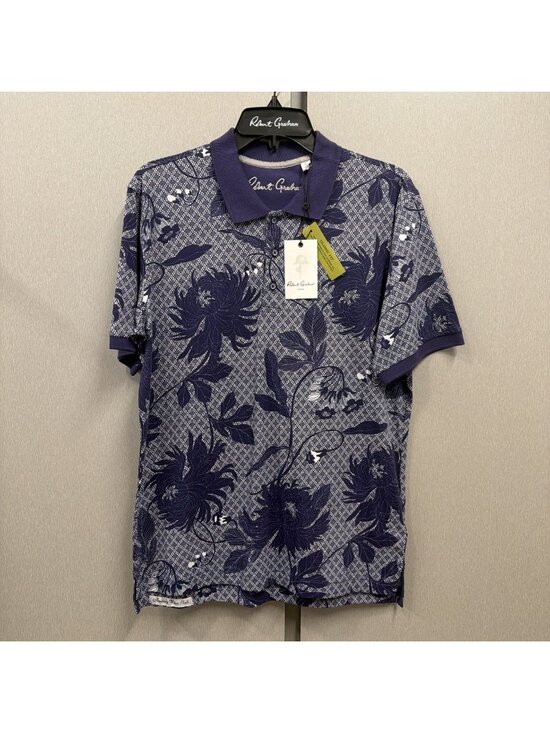 Robert Graham Other - Robert Graham Basque Polo Shirt Mens Small Navy Floral Print Knit Short Sleeve